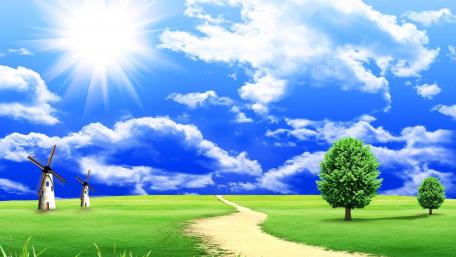 Field with windmills wallpaper