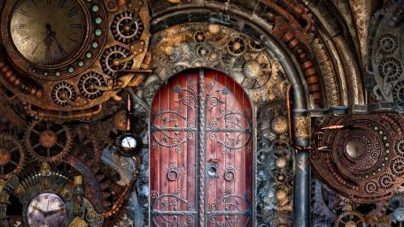 Steampunk fashioned door wallpaper