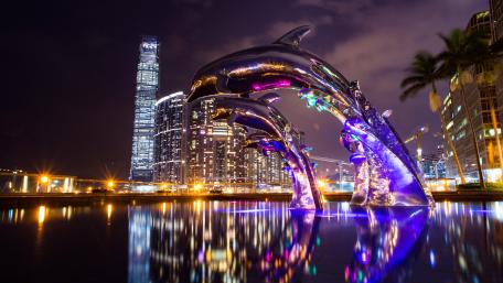 Dolphins statue in Hong Kong wallpaper