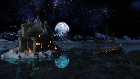 Fantasy castle in the full moon wallpaper
