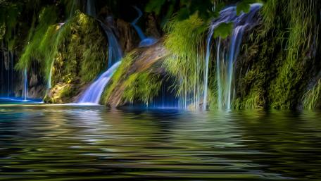 Waterfall painting photo effect wallpaper