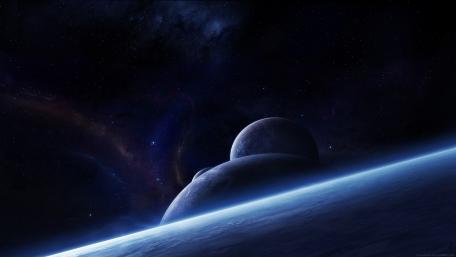 Two Planets Beyond Horizon in Deep Space wallpaper