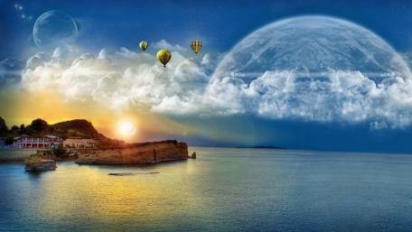 Air balloons and planets wallpaper