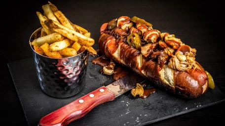 Hot dog with french fries wallpaper