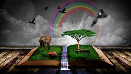 Fantasy landscape in a book wallpaper