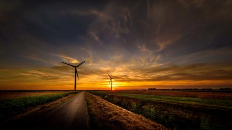 Wind turbines in the sunrise wallpaper