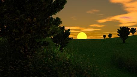 Serene Sunset Over Tranquil Fields wallpaper