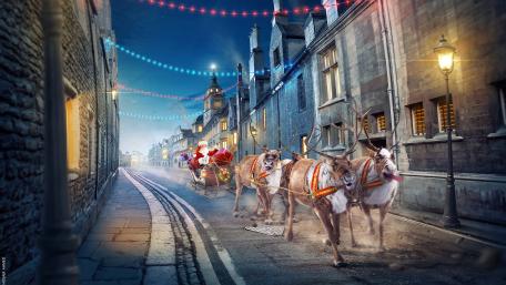 Santa's Sleigh on the street wallpaper