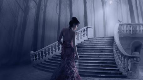 Fantasy woman in a mystical forest wallpaper