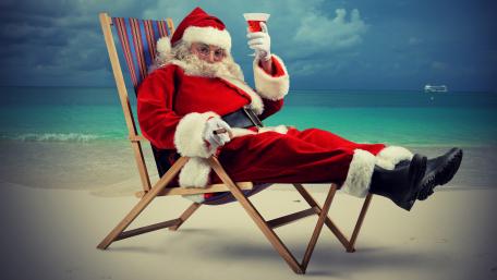 Santa Claus on the beach wallpaper