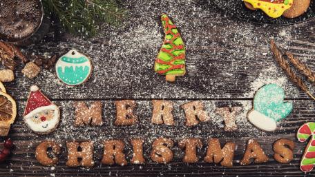 Merry Christmas decoration on wood planks wallpaper