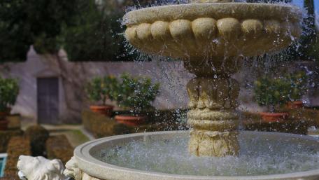 Serene Fountain in Garden Setting wallpaper