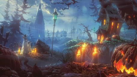 Haunting Halloween Night in the Churchyard wallpaper