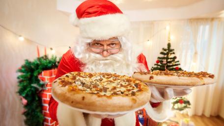 Santa with pizzas wallpaper