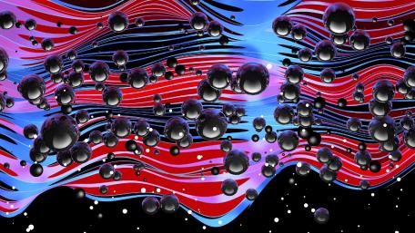 Dynamic Waves of Black Bubbles in Vibrant Patterns wallpaper