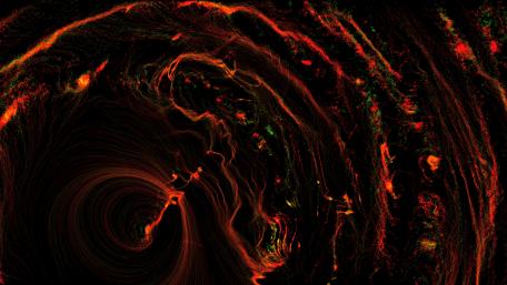 Fiery Fractal Swirls in Dark Red Shades wallpaper