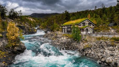 Turf house in Norway wallpaper