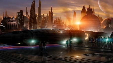 Futuristic city scifi art wallpaper