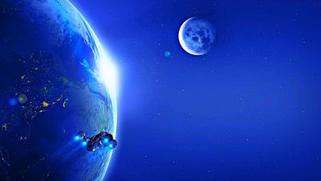 Earth, moon, spaceship wallpaper