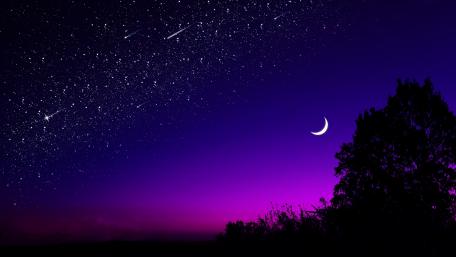 Crescent and shooting stars wallpaper