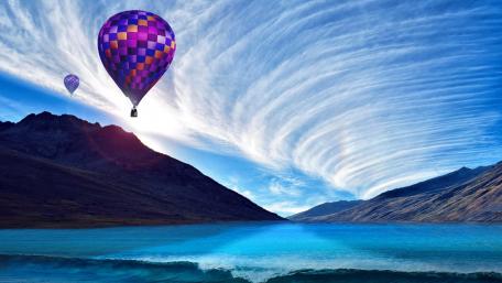 Hot air ballons near the tornado wallpaper