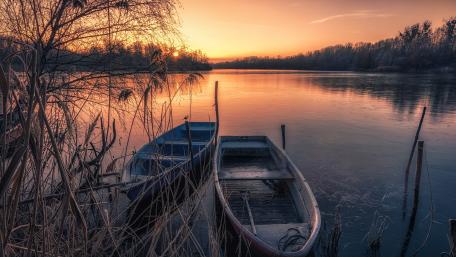 Serene Evening Reflections on the River wallpaper