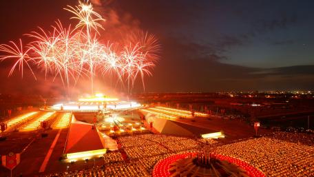 Fireworks at Wat Phra Dhammakaya Buddhist Temple in Thailand wallpaper