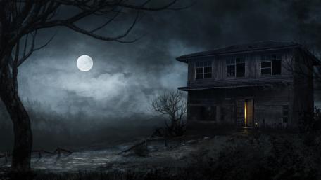 Abandoned haunted house at full moon wallpaper
