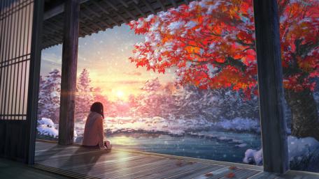 Early snow - Anime art wallpaper