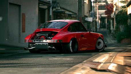 Red Racer in Urban Alleyway wallpaper