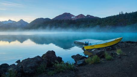 Misty Morning Serenity on the Lake wallpaper