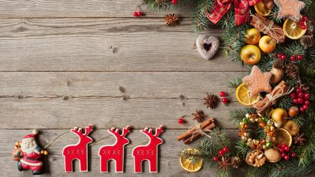 Christmas decoration on wood planks wallpaper