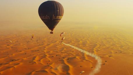 Morning Adventure Above Desert Dunes wallpaper