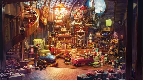 Santa's house with lot of toys wallpaper