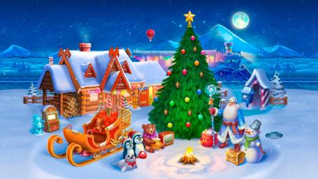Christmas Wonderland with Santa Claus and Friends wallpaper