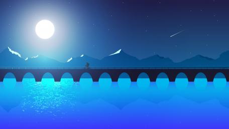 Minimalist blue landscape wallpaper