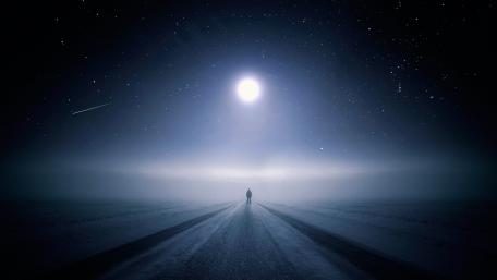 Winter road under the starry sky wallpaper