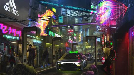 Futuristic neon city wallpaper