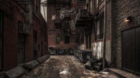 Urban Alleyway with Graffiti and Trash wallpaper