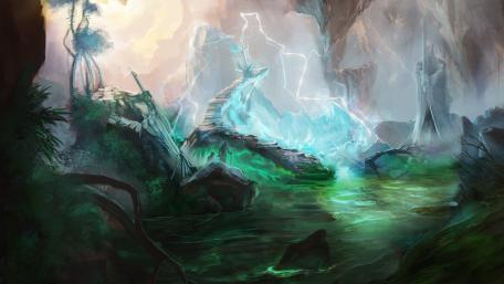 Wayfarer in fantasy land wallpaper