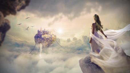 Princess and the floating castle wallpaper