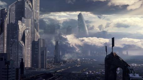 Futuristic city fantasy art wallpaper