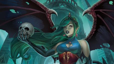 Gothic vampire girl with a skull wallpaper