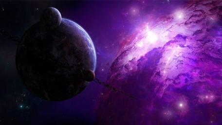 Mystical Purple Cosmos Unveiling Distant Worlds wallpaper