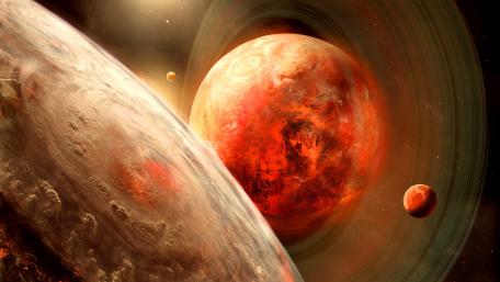 Ringed planet and moons wallpaper