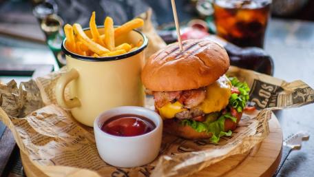 Hamburger and Fries Delight wallpaper