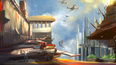 Futuristic anime metropolis wallpaper