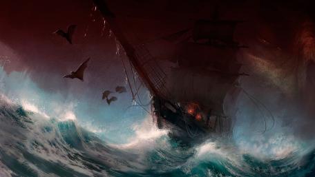 Sailing ship on the stormy sea wallpaper