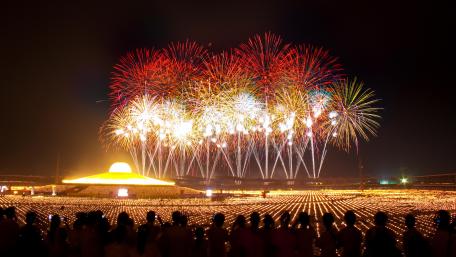 Crowd Watching Fireworks at Wat Phra Dhammakaya Temple wallpaper