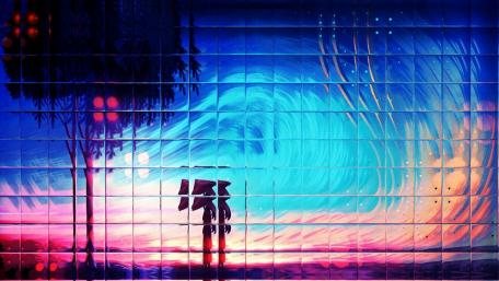 Woman under colour wind wallpaper